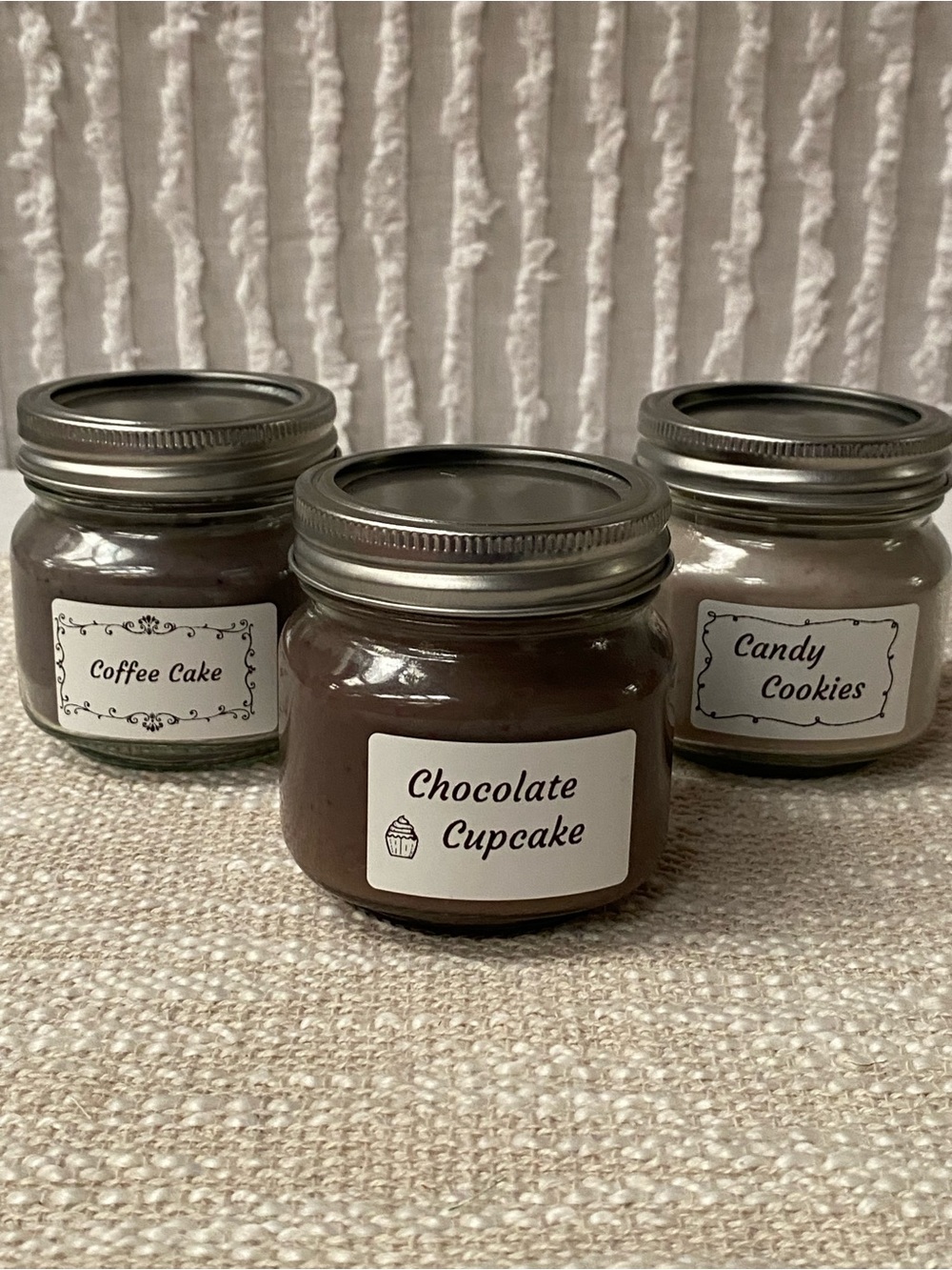 Set of 3 8oz Scented Jar Candles - Chocolate Cupcake, Coffee Cake, Candy Cookies